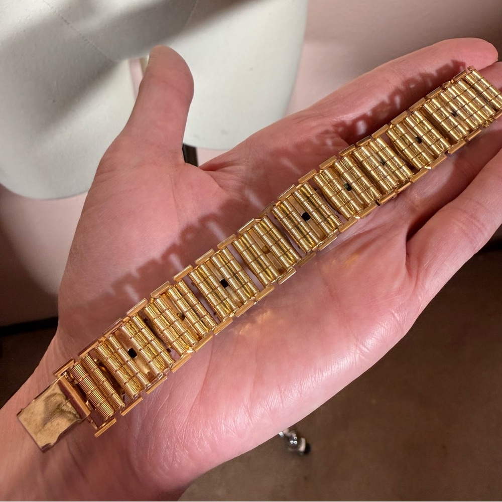 Antique 1930’s 40’s art deco oversized Amber Grey Glass Wide Gold Bracelet - Picture 11 of 17
